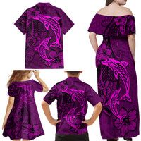 Polynesian Dolphin Valentine Day Family Matching Off Shoulder Maxi Dress and Hawaiian Shirt Hibiscus and Tribal Tattoo Pink Style LT03 - Polynesian Pride