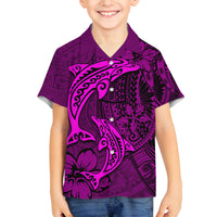 Polynesian Dolphin Valentine Day Family Matching Puletasi and Hawaiian Shirt Hibiscus and Tribal Tattoo Pink Style LT03 Son's Shirt Pink - Polynesian Pride