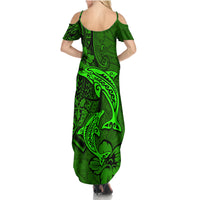 Polynesian Dolphin Valentine Day Family Matching Summer Maxi Dress and Hawaiian Shirt Hibiscus and Tribal Tattoo Green Style LT03 - Polynesian Pride
