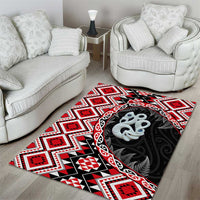 Red Taniko Motif Aotearoa Manaia and Silver Fern Area Rug