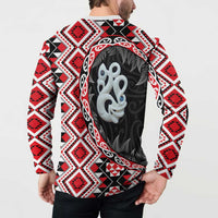 Red Taniko Motif Aotearoa Manaia and Silver Fern Button Sweatshirt