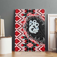 Red Taniko Motif Aotearoa Manaia and Silver Fern Canvas Wall Art