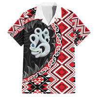 Red Taniko Motif Aotearoa Manaia and Silver Fern Family Matching Tank Maxi Dress and Hawaiian Shirt