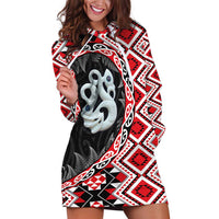Red Taniko Motif Aotearoa Manaia and Silver Fern Hoodie Dress