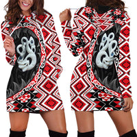 Red Taniko Motif Aotearoa Manaia and Silver Fern Hoodie Dress
