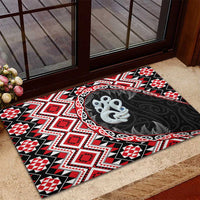 Red Taniko Motif Aotearoa Manaia and Silver Fern Rubber Doormat