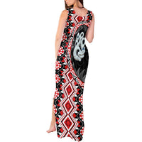 Red Taniko Motif Aotearoa Manaia and Silver Fern Tank Maxi Dress