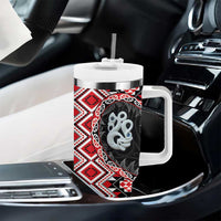 Red Taniko Motif Aotearoa Manaia and Silver Fern Tumbler With Handle