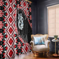Red Taniko Motif Aotearoa Manaia and Silver Fern Window Curtain