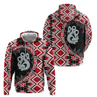 Red Taniko Motif Aotearoa Manaia and Silver Fern Zip Hoodie