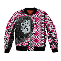 Pink Taniko Motif Aotearoa Manaia and Silver Fern Bomber Jacket