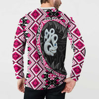 Pink Taniko Motif Aotearoa Manaia and Silver Fern Button Sweatshirt