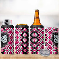 Pink Taniko Motif Aotearoa Manaia and Silver Fern 4 in 1 Can Cooler Tumbler