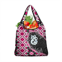 Pink Taniko Motif Aotearoa Manaia and Silver Fern Grocery Bag