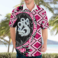 Pink Taniko Motif Aotearoa Manaia and Silver Fern Hawaiian Shirt