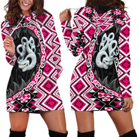 Pink Taniko Motif Aotearoa Manaia and Silver Fern Hoodie Dress