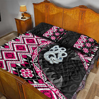 Pink Taniko Motif Aotearoa Manaia and Silver Fern Quilt Bed Set