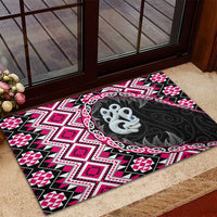 Pink Taniko Motif Aotearoa Manaia and Silver Fern Rubber Doormat