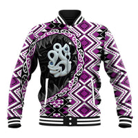 Purple Taniko Motif Aotearoa Manaia and Silver Fern Baseball Jacket