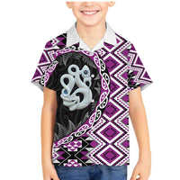 Purple Taniko Motif Aotearoa Manaia and Silver Fern Family Matching Mermaid Dress and Hawaiian Shirt