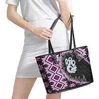 Purple Taniko Motif Aotearoa Manaia and Silver Fern Leather Tote Bag