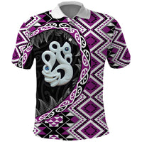 Purple Taniko Motif Aotearoa Manaia and Silver Fern Polo Shirt