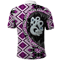 Purple Taniko Motif Aotearoa Manaia and Silver Fern Polo Shirt