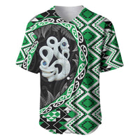 Green Taniko Motif Aotearoa Manaia and Silver Fern Baseball Jersey LT03 Green - Polynesian Pride