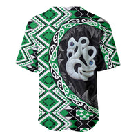 Green Taniko Motif Aotearoa Manaia and Silver Fern Baseball Jersey LT03 - Polynesian Pride