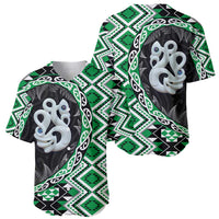 Green Taniko Motif Aotearoa Manaia and Silver Fern Baseball Jersey LT03 - Polynesian Pride
