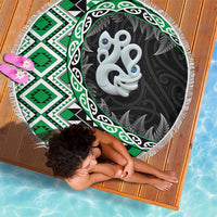 Green Taniko Motif Aotearoa Manaia and Silver Fern Beach Blanket LT03 - Polynesian Pride