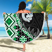 Green Taniko Motif Aotearoa Manaia and Silver Fern Beach Blanket LT03 - Polynesian Pride