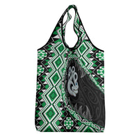 Green Taniko Motif Aotearoa Manaia and Silver Fern Grocery Bag