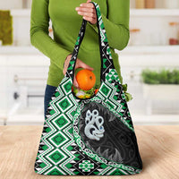 Green Taniko Motif Aotearoa Manaia and Silver Fern Grocery Bag