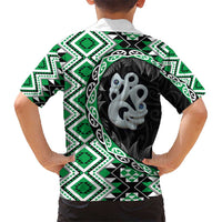 Green Taniko Motif Aotearoa Manaia and Silver Fern Hawaiian Shirt