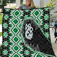 Green Taniko Motif Aotearoa Manaia and Silver Fern Quilt LT03 Green - Polynesian Pride
