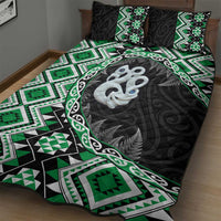 Green Taniko Motif Aotearoa Manaia and Silver Fern Quilt Bed Set