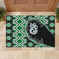 Green Taniko Motif Aotearoa Manaia and Silver Fern Rubber Doormat
