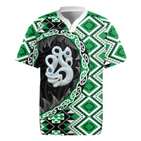 Green Taniko Motif Aotearoa Manaia and Silver Fern Rugby Jersey