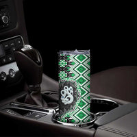 Green Taniko Motif Aotearoa Manaia and Silver Fern Skinny Tumbler