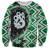 Green Taniko Motif Aotearoa Manaia and Silver Fern Sweatshirt LT03 Unisex Green - Polynesian Pride