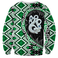 Green Taniko Motif Aotearoa Manaia and Silver Fern Sweatshirt LT03 - Polynesian Pride