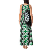 Green Taniko Motif Aotearoa Manaia and Silver Fern Tank Maxi Dress