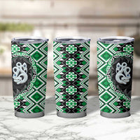 Green Taniko Motif Aotearoa Manaia and Silver Fern Tumbler Cup