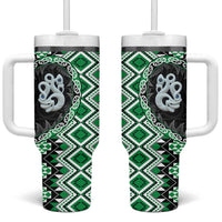 Green Taniko Motif Aotearoa Manaia and Silver Fern Tumbler With Handle