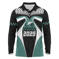 Custom New Zealand Bicycle 2025 Long Sleeve Polo Shirt LT03 Black-Teal - Polynesian Pride