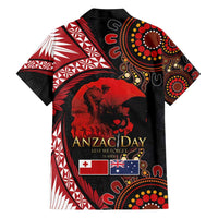 Tonga and Australia ANZAC Day Family Matching Short Sleeve Bodycon Dress and Hawaiian Shirt Aboriginal and Ngatu Art Pattern - Gallipoli Lest We Forget