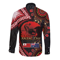 Tonga and Australia ANZAC Day Long Sleeve Button Shirt Aboriginal and Ngatu Art Pattern - Gallipoli Lest We Forget LT03 - Polynesian Pride