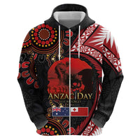 Tonga and Australia ANZAC Day Zip Hoodie Aboriginal and Ngatu Art Pattern - Gallipoli Lest We Forget