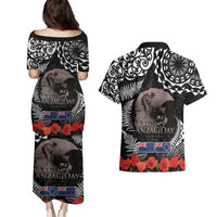 New Zealand and Cook Islands ANZAC Day Couples Matching Puletasi and Hawaiian Shirt Gallipoli Lest We Forget Tatau Art Tribal and Maori Tattoo with Fern LT03 - Polynesian Pride